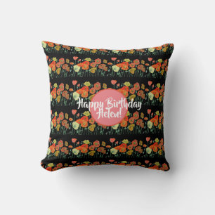 Happy Birthday Poppy floral ladies Name Cuchion Cushion