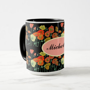 Happy Birthday Poppy floral Orange ladies Name Mug