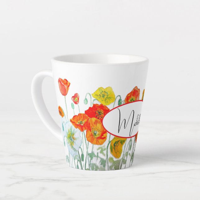 Happy Birthday Poppy floral Orange ladies Name Mug (Left Angle)