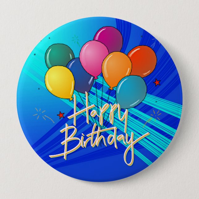 Happy Birthday, popular colourful design, 10 Cm Round Badge (Front)
