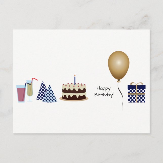 Happy Birthday Postcard - in navy blue (Front)