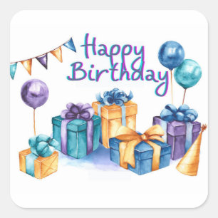 Happy Birthday Postcard Square Sticker