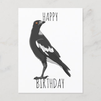 Happy Birthday postcard with Australian magpie
