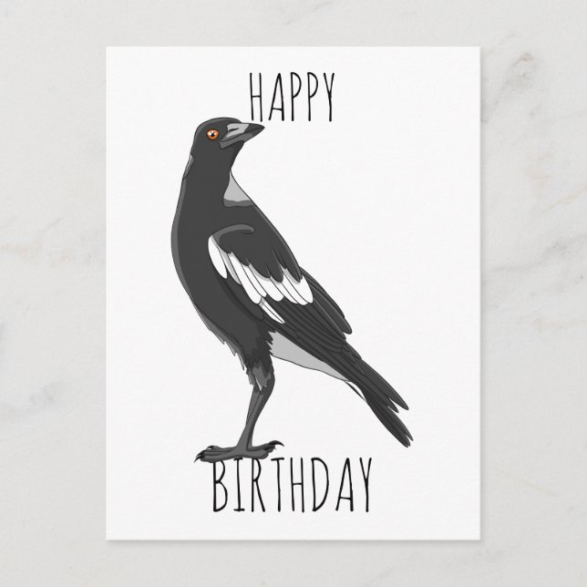 Happy Birthday postcard with Australian magpie (Front)