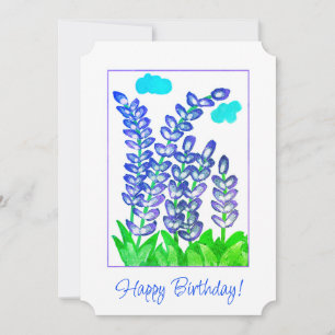 Happy Birthday Pretty Blue Purple Flower Card