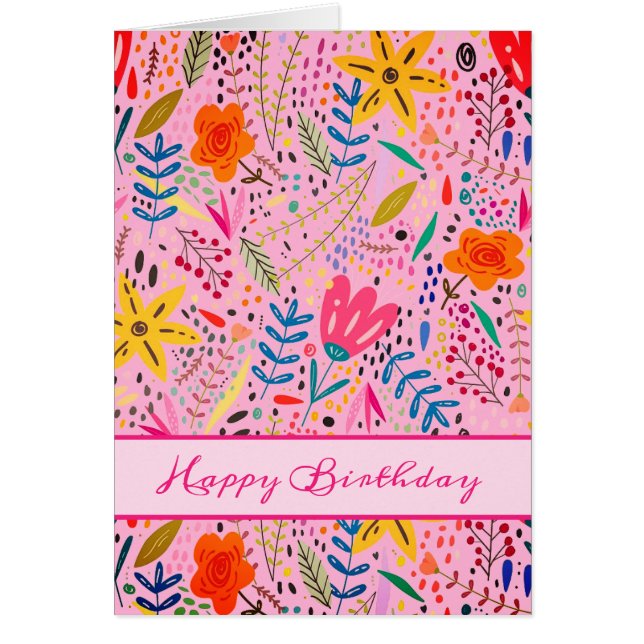 Happy Birthday Pretty Flower Art Card (Front)