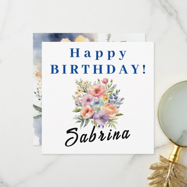Happy Birthday Pretty Flowers Congratulation Card  (Front/Back In Situ)