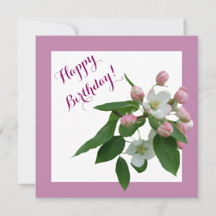 Happy birthday pretty pink cherry blossom flowers holiday card