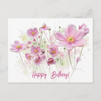 Happy Birthday pretty pink color floral Holiday Postcard