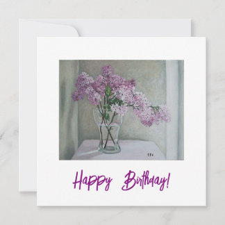 Happy birthday pretty pink lilacs floral art card