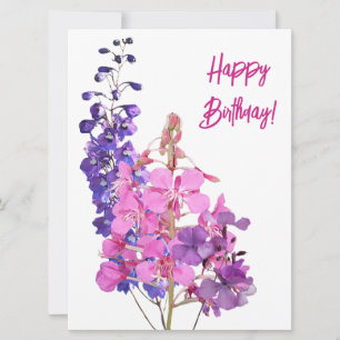 Happy birthday pretty pink purple flowers floral holiday card