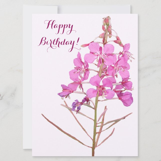 Happy birthday pretty pink simple floral  holiday card (Front)