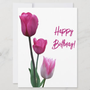 Happy birthday pretty pink tulip beautiful floral  holiday card