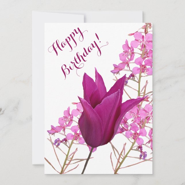 Happy birthday pretty pink tulip beautiful floral  invitation (Front)