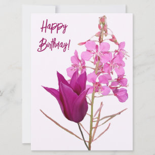 Happy birthday pretty pink tulip flower floral fun holiday card