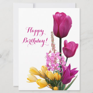Happy Birthday pretty pink tulips crocus floral Holiday Card