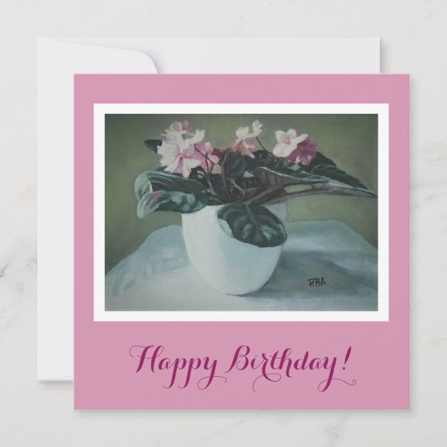 Happy Birthday pretty pink violets floral art  (Front)