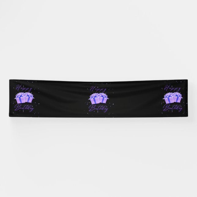 Happy Birthday Pretty Purple 2.5x12 Vinyl Banner (Horizontal)