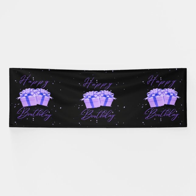 Happy Birthday Pretty Purple 4x12 Vinyl Banner (Horizontal)