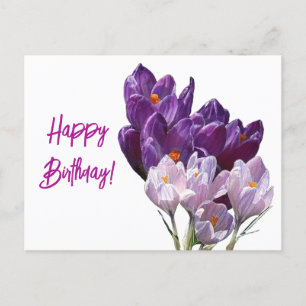 Happy Birthday pretty purple colour floral crocus Holiday Postcard
