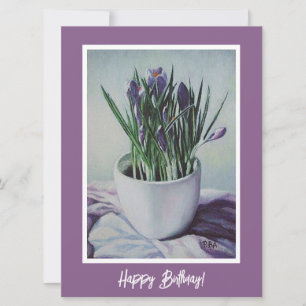 Happy Birthday pretty purple crocus floral art Card