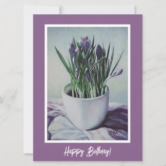 Happy Birthday pretty purple crocus floral art  Card