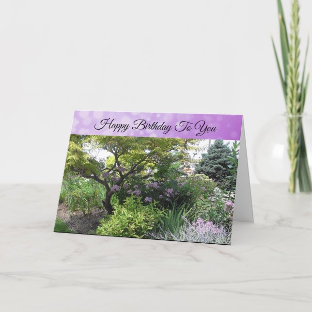 Happy Birthday Pretty Purple Field of Flowers Card (Front)