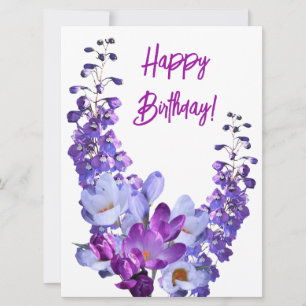 Happy birthday pretty purple floral beautiful cute holiday card