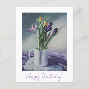 Happy birthday pretty purple floral fine art postcard