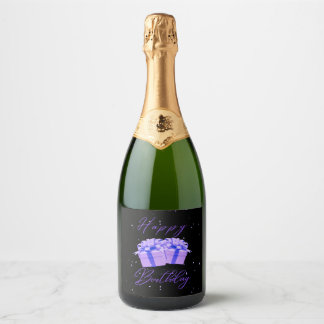 Happy Birthday Pretty Purple Sparkling Wine Label