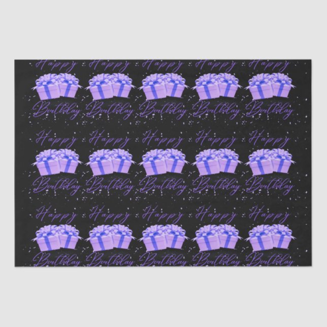 Happy Birthday Pretty Purple Tissue Paper (Front)
