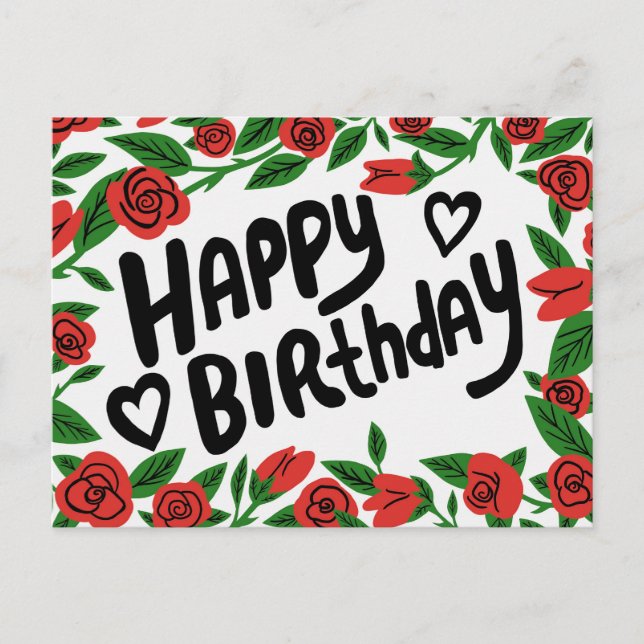 HAPPY BIRTHDAY Pretty Red Rose Frame Custom  Postcard (Front)