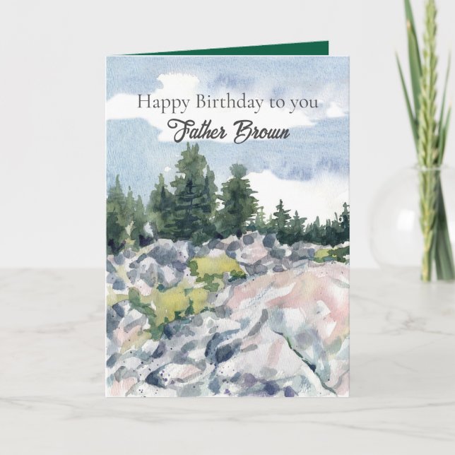 Happy Birthday Priest Mountain Forest Landscape Card (Front)