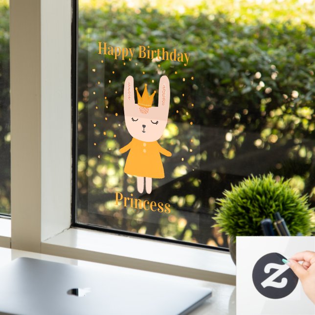 Happy Birthday Princess Bunny Design Window Cling (Office)