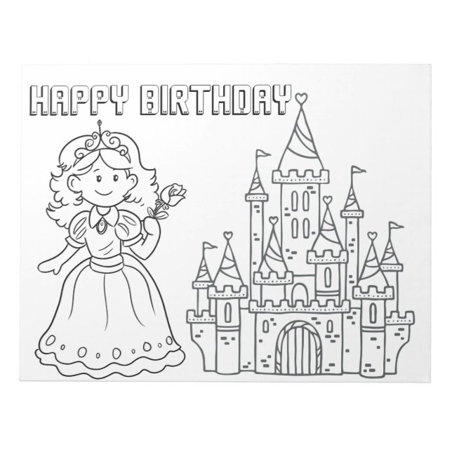 Happy Birthday Princess Colouring Notepad (Front)