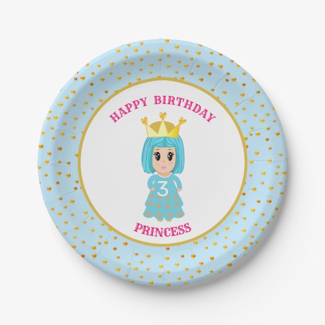 Happy Birthday Princess & Gold Confetti Paper Plate (Front)
