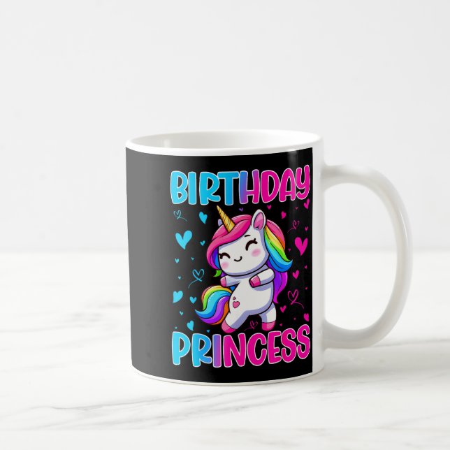 Happy Birthday Princess Unicorn Cute Rainbow Heart Coffee Mug (Right)