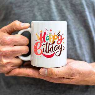Happy birthday Print Modern White Coffee Mug 