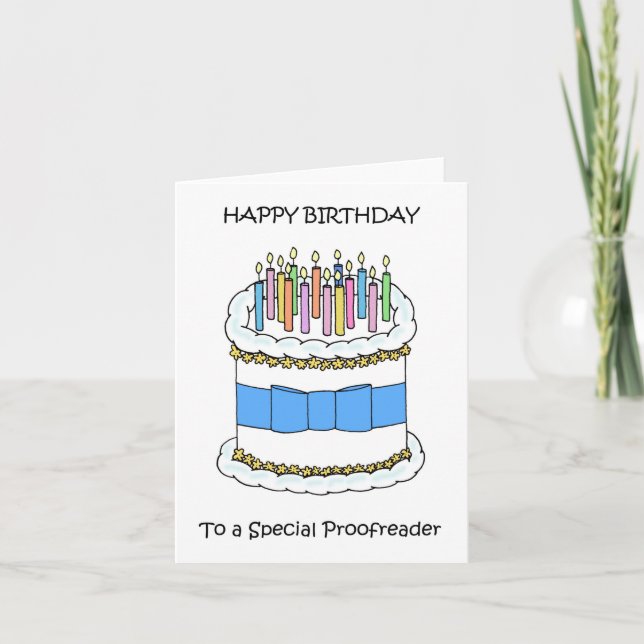 Happy Birthday Proofreader Cake and Candles Card (Front)