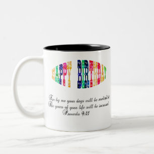 Happy Birthday Proverbs 9:11 Bible Verse  Two-Tone Coffee Mug