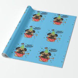 Happy Birthday Pug Boy Wrapping Paper