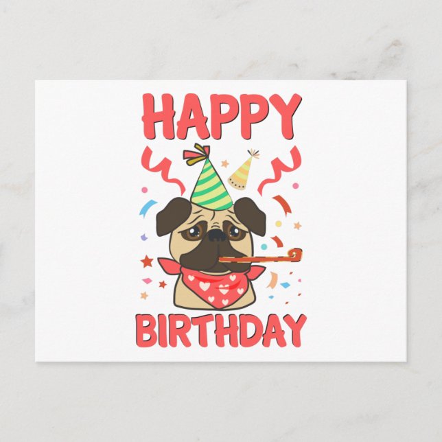 Happy Birthday Pug Bulldog Postcard (Front)