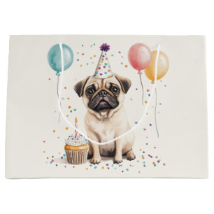 Happy Birthday Pug Dog Large Gift Bag