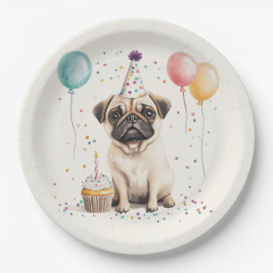 Happy Birthday Pug Dog Paper Plate