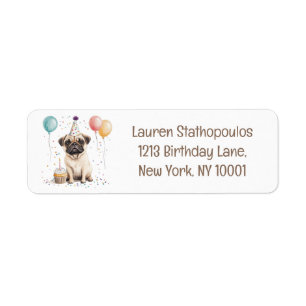 Happy Birthday Pug Dog Return Address Label