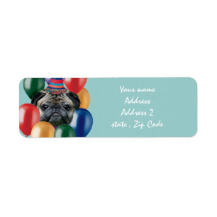 Happy Birthday pug dog Return Address Label