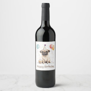 Happy Birthday Pug Dog Wine Label