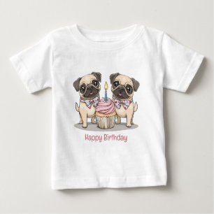 Happy Birthday Pug Dogs Cupcake Baby T-Shirt