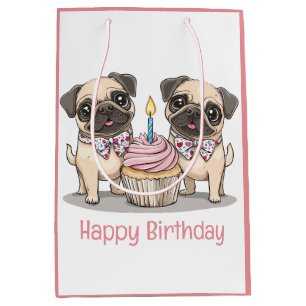 Happy Birthday Pug Dogs Cupcake Medium Gift Bag