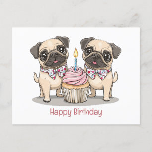 Happy Birthday Pug Dogs Cupcake Postcard